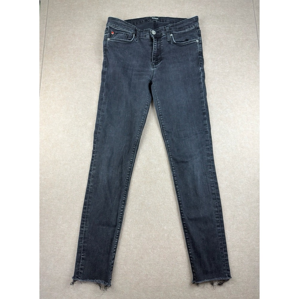 Hudson Jeans Women 28‎ Black Natalie Super Skinny Raw Hem Stretch Mid Rise